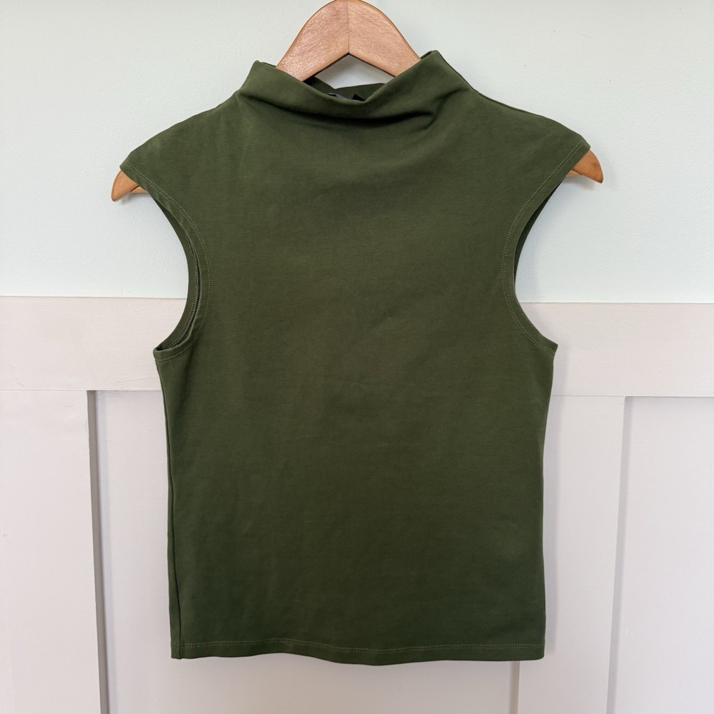 J Crew Fitted Mock Neck T-shirt Women's XS Olive Green Cotton Blend Stretch